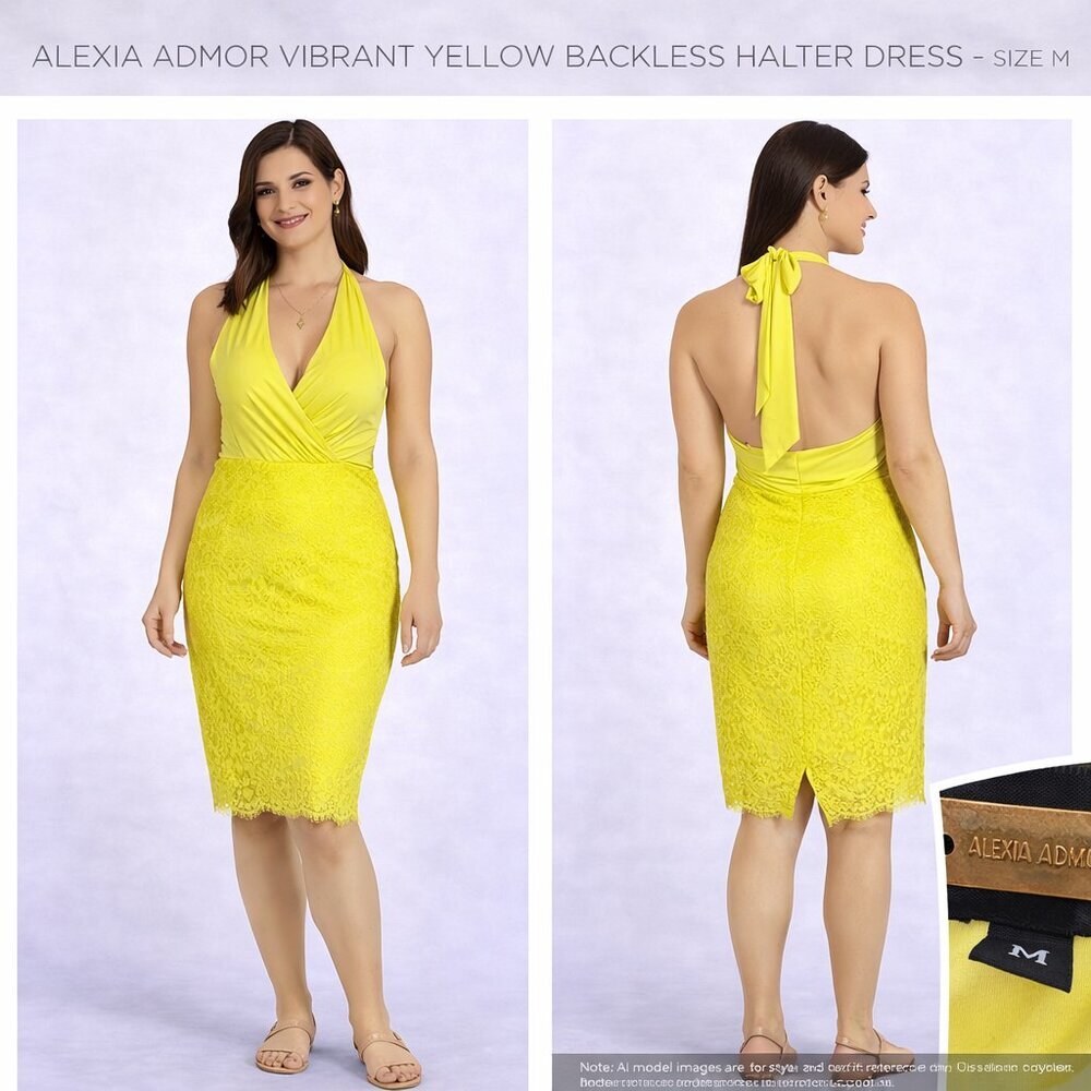Alexia Admor Vibrant Yellow Backless Halter Dress – Size M